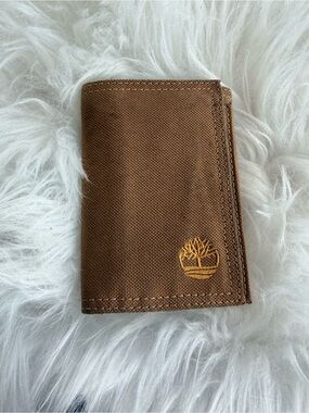 Timberland Brown Canvas Bi-Fold Wallet with Yellow Tree Logo